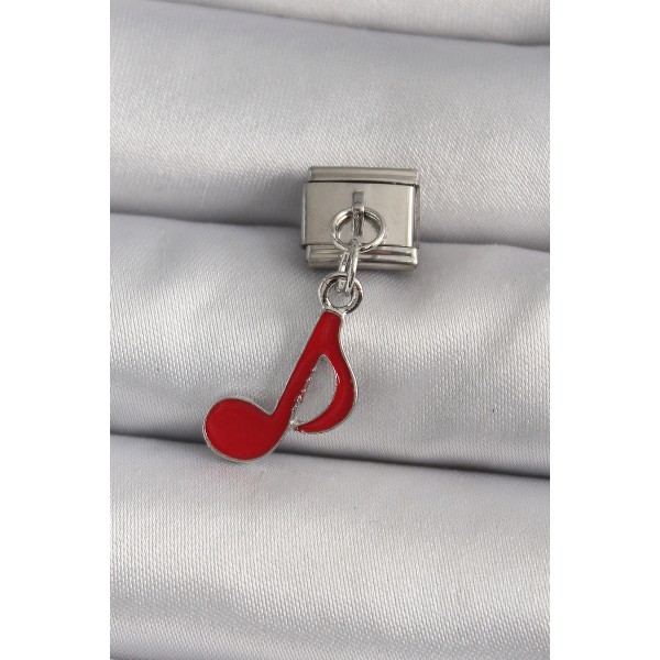 316L Çelik Gümüş Renk Kırmızı Nota Model Nomination Charm - TJ-BC1180