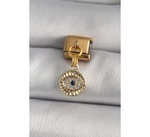 316L Çelik Gold Renk Sallantı Zirkon Taşlı Göz Model Nomination Charm - TJ-BC1193