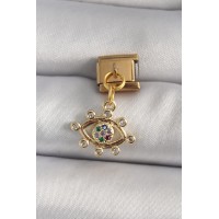 316L Çelik Gold Renk Sallantı Zirkon Taşlı Göz Model Nomination Charm TJ-BC1195