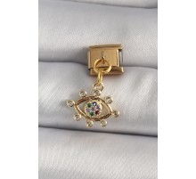 316L Çelik Gold Renk Sallantı Zirkon Taşlı Göz Model Nomination Charm - TJ-BC1195