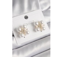 Pirinç Gold Renk Zirkon Taşlı İncili Kadın Küpe - TJ-BKP9947