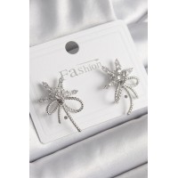 Pirinç Gümüş Renk Zirkon Taşlı Yıldız Düğüm Model Kadın Küpe TJ-BKP9952