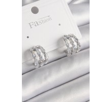 Pirinç Gümüş Renk Zirkon Taşlı Halka Model Kadın Küpe - TJ-BKP9956