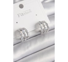 Pirinç Gümüş Renk Zirkon Taşlı Halka Model Kadın Küpe - TJ-BKP9956