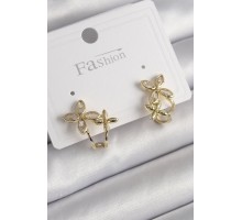 Pirinç Gold Renk Zirkon Taşlı 2'Li Çiçek Model Kadın Küpe - TJ-BKP9961