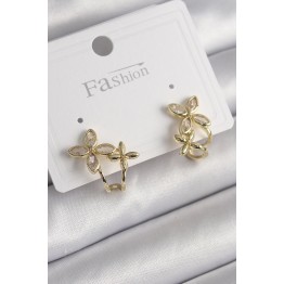 Pirinç Gold Renk Zirkon Taşlı 2'Li Çiçek Model Kadın Küpe TJ-BKP9961