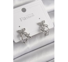 Pirinç Gümüş Renk Zirkon Taşlı 2'Li Çiçek Model Kadın Küpe - TJ-BKP9962