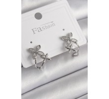Pirinç Gümüş Renk Zirkon Taşlı 2'Li Çiçek Model Kadın Küpe - TJ-BKP9962