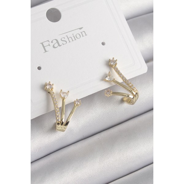 Pirinç Gold Renk Zirkon Taşlı Kadın Küpe - TJ-BKP9963