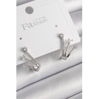 Pirinç Gümüş Renk Zirkon Taşlı Kadın Küpe TJ-BKP9964