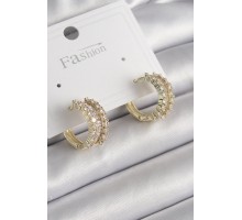 Pirinç Gold Renk Zirkon Taşlı Halka Model Kadın Küpe - TJ-BKP9965