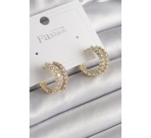 Pirinç Gold Renk Zirkon Taşlı Halka Model Kadın Küpe - TJ-BKP9965