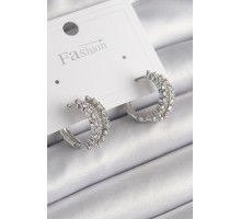 Pirinç Gümüş Renk Zirkon Taşlı Halka Model Kadın Küpe - TJ-BKP9966