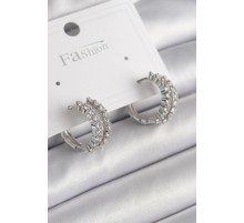 Pirinç Gümüş Renk Zirkon Taşlı Halka Model Kadın Küpe - TJ-BKP9966