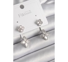 Pirinç Gümüş Renk Zirkon Taşlı Yonca Model Kadın Küpe - TJ-BKP9968