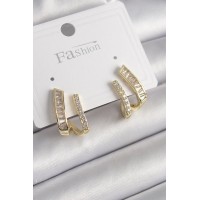 Pirinç Gold Renk Zirkon Taşlı Kadın Küpe TJ-BKP9969