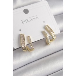 Pirinç Gold Renk Zirkon Taşlı Kadın Küpe TJ-BKP9969