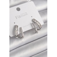 Pirinç Gümüş Renk Zirkon Taşlı Kadın Küpe TJ-BKP9970