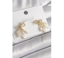Pirinç Gold Renk Zirkon Taşlı Düğüm Model Damla Zirkon Taşlı Kadın Küpe - TJ-BKP9971