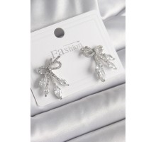 Pirinç Gümüş Renk Zirkon Taşlı Düğüm Model Damla Zirkon Taşlı Kadın Küpe - TJ-BKP9972