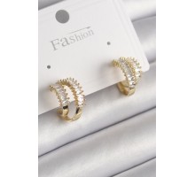 Pirinç Gold Renk 2'Li Zirkon Taşlı Halka Model Kadın Küpe - TJ-BKP9975
