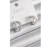 Pirinç Gümüş Renk 2'Li Zirkon Taşlı Halka Model Kadın Küpe - TJ-BKP9976