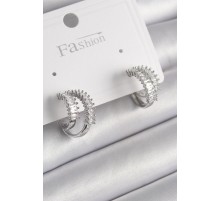 Pirinç Gümüş Renk 2'Li Zirkon Taşlı Halka Model Kadın Küpe - TJ-BKP9976