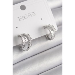 Pirinç Gümüş Renk 2'Li Zirkon Taşlı Halka Model Kadın Küpe TJ-BKP9976