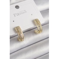 Pirinç Gold Renk Zirkon Taşlı Yarım Halka Model Kadın Küpe TJ-BKP9977