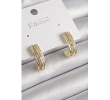 Pirinç Gold Renk Zirkon Taşlı Yarım Halka Model Kadın Küpe - TJ-BKP9977