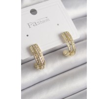 Pirinç Gold Renk Zirkon Taşlı Yarım Halka Model Kadın Küpe - TJ-BKP9977