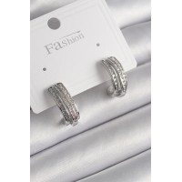 Pirinç Gümüş Renk Zirkon Taşlı Yarım Halka Model Kadın Küpe TJ-BKP9978