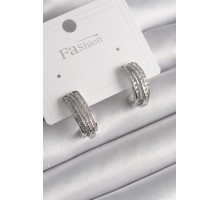 Pirinç Gümüş Renk Zirkon Taşlı Yarım Halka Model Kadın Küpe - TJ-BKP9978