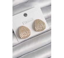 Pirinç Gold Renk Zirkon Taşlı Plaka Model Kadın Küpe - TJ-BKP9979