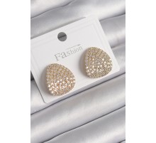 Pirinç Gold Renk Zirkon Taşlı Plaka Model Kadın Küpe - TJ-BKP9979