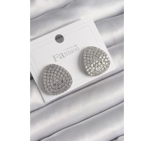 Pirinç Gümüş Renk Zirkon Taşlı Plaka Model Kadın Küpe - TJ-BKP9980