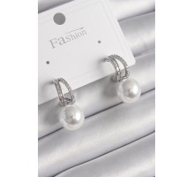 Pirinç Gümüş Renk Zirkon Taşlı Halka İnci Detay Kadın Küpe - TJ-BKP9986