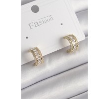 Pirinç Gold Renk Zirkon Taşlı Halka Model Kadın Küpe - TJ-BKP9987