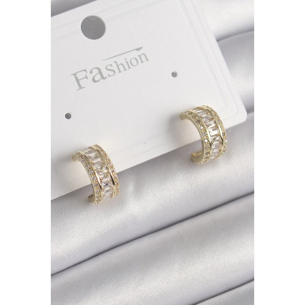 Pirinç Gold Renk Zirkon Taşlı Halka Model Kadın Küpe - TJ-BKP9987