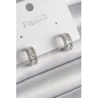 Pirinç Gümüş Renk Zirkon Taşlı Halka Model Kadın Küpe TJ-BKP9988