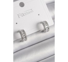 Pirinç Gümüş Renk Zirkon Taşlı Halka Model Kadın Küpe - TJ-BKP9988