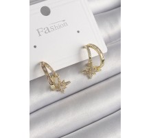 Pirinç Gold Renk Zirkon Taşlı Halka Model Yıldız Detay Kadın Küpe - TJ-BKP9989