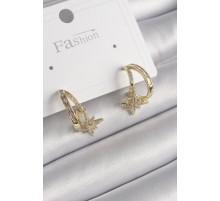 Pirinç Gold Renk Zirkon Taşlı Halka Model Yıldız Detay Kadın Küpe - TJ-BKP9989
