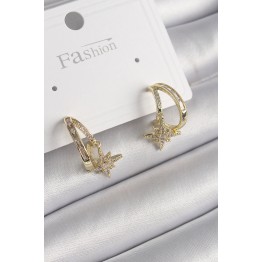 Pirinç Gold Renk Zirkon Taşlı Halka Model Yıldız Detay Kadın Küpe TJ-BKP9989