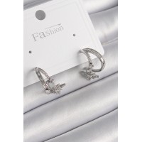 Pirinç Gümüş Renk Zirkon Taşlı Halka Model Sallantı Yıldız Detay Kadın Küpe TJ-BKP9990