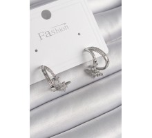 Pirinç Gümüş Renk Zirkon Taşlı Halka Model Sallantı Yıldız Detay Kadın Küpe - TJ-BKP9990