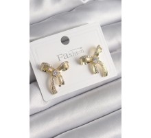 Pirinç Gold Renk Zirkon Taşlı Fiyonk Model Kadın Küpe - TJ-BKP9991