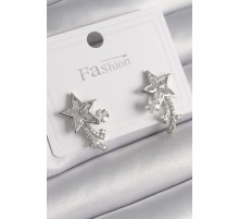 Pirinç Gümüş Renk Zirkon Taşlı Kuyruklu Yıldız Model Kadın Küpe - TJ-BKP9994