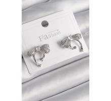 Pirinç Gümüş Renk Zirkon Taşlı Fiyonk Model Kadın Küpe - TJ-BKP10000