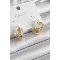 Pirinç Gold Renk Zirkon Taşlı Halka Model Kadın Küpe TJ-BKP10001